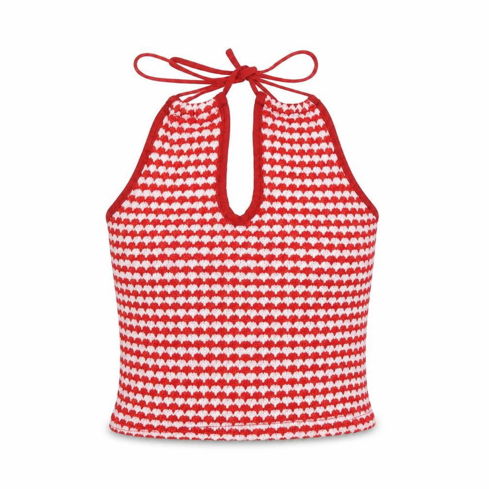 Zara Women Red White Striped Knit Halter Tie Back Camisole Tank Top L