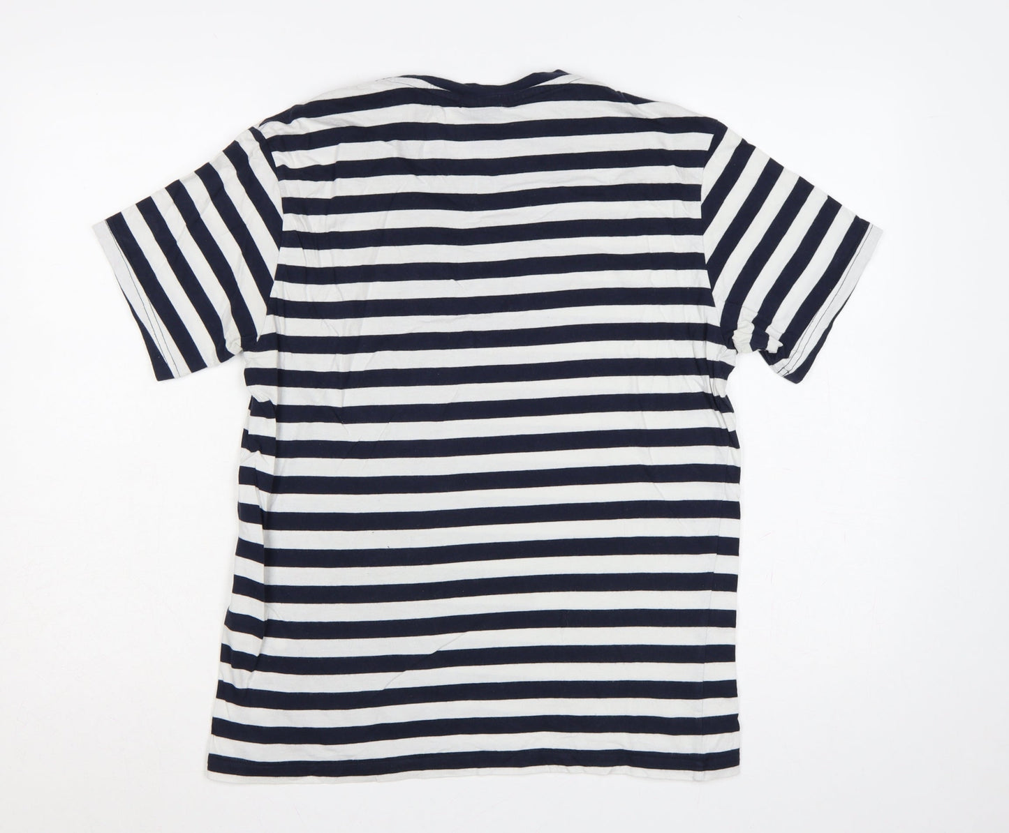 Champion Men's Navy White Striped Small Crew Neck Logo T-Shirt