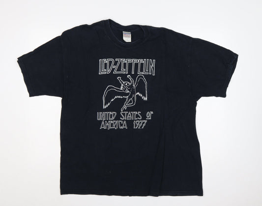 Gildan Men's Black XL Led Zeppelin USA 1977 Heavyweight Graphic T-Shirt