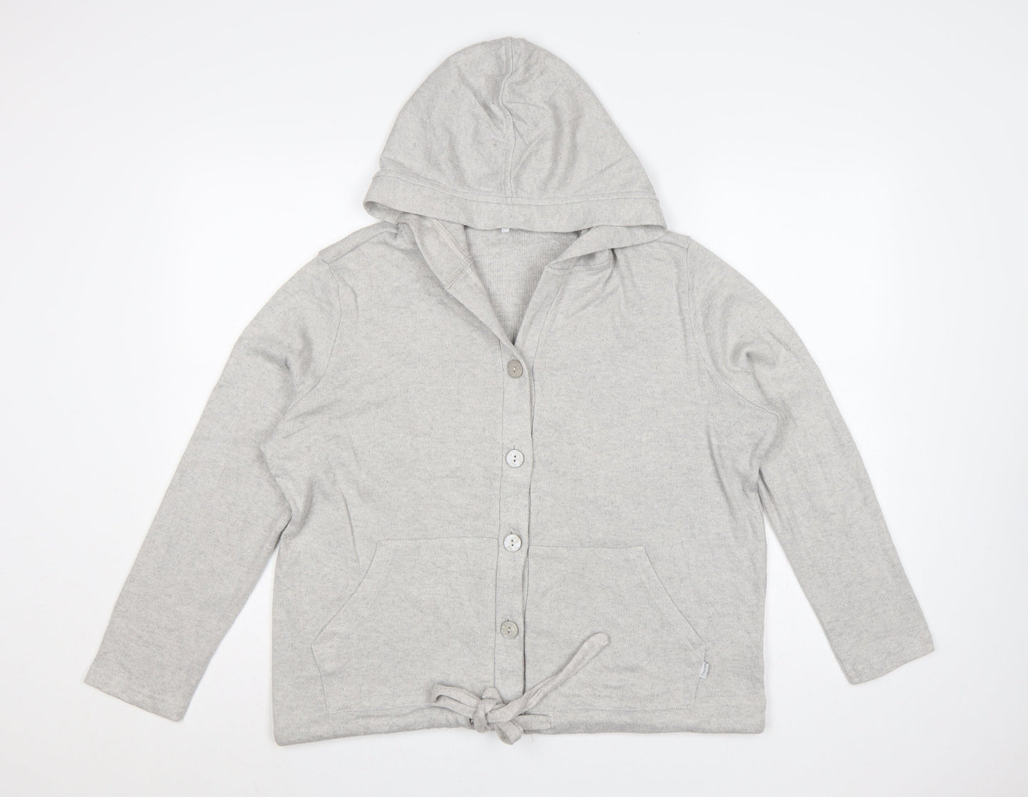 FatFace Women Grey UK 12 Hooded Button Cardigan V-Neck Pockets