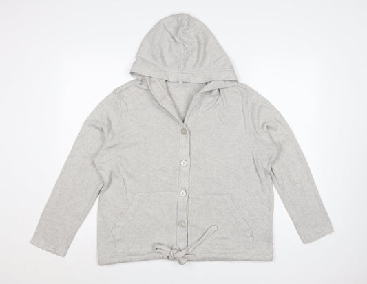 FatFace Women Grey UK 12 Hooded Button Cardigan V-Neck Pockets