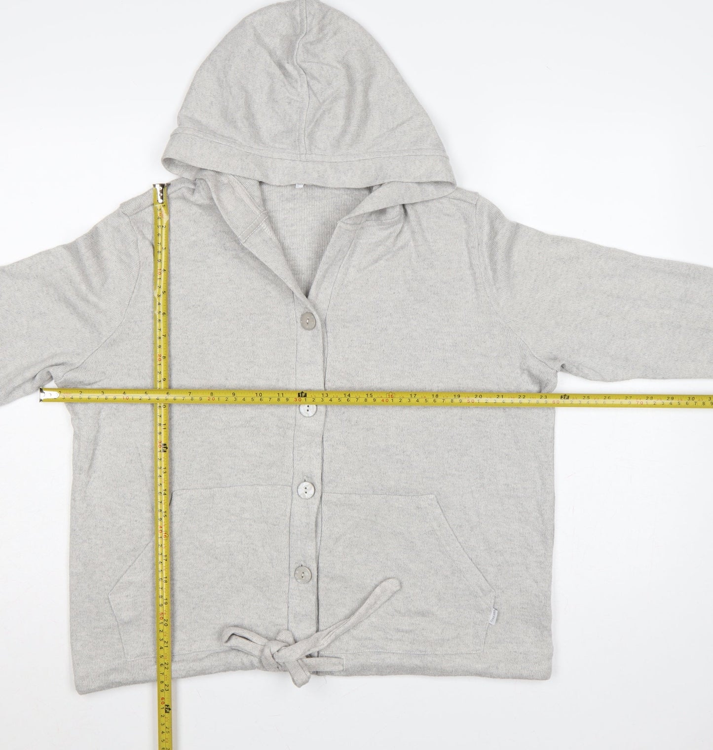 FatFace Women Grey UK 12 Hooded Button Cardigan V-Neck Pockets