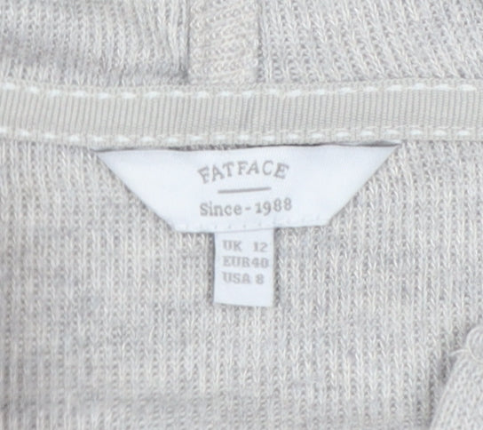 FatFace Women Grey UK 12 Hooded Button Cardigan V-Neck Pockets
