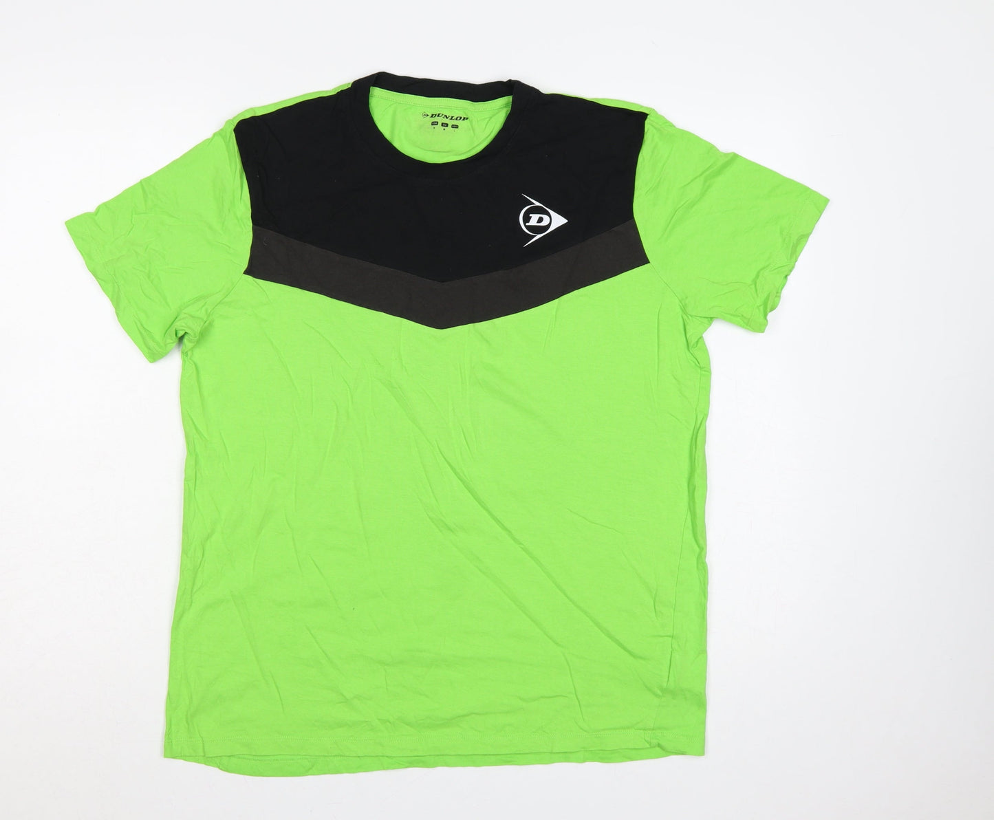 Dunlop Men's Green Black Colourblock Sports T-Shirt S Crew Neck