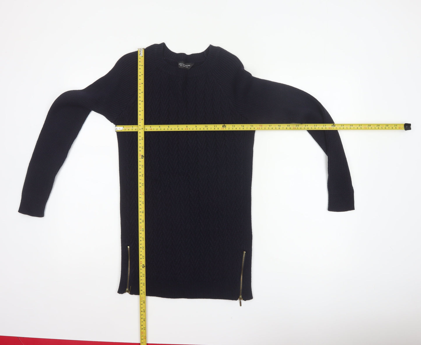 Dorothy Perkins Women Navy UK 12 Cable Knit Tunic Jumper Zip