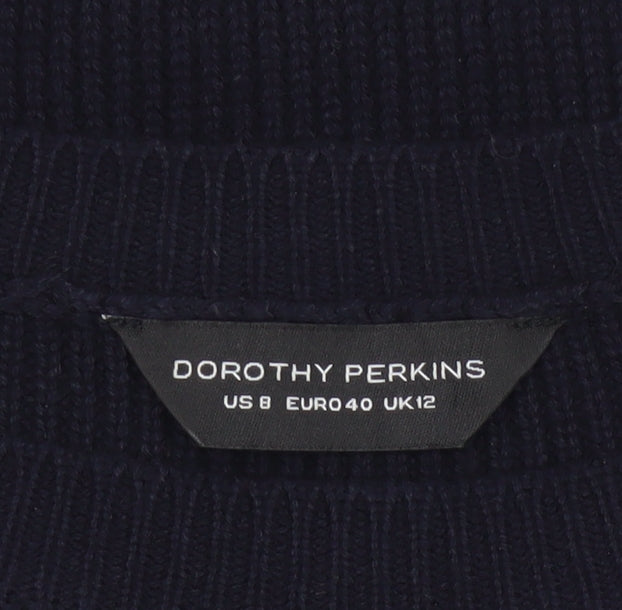 Dorothy Perkins Women Navy UK 12 Cable Knit Tunic Jumper Zip