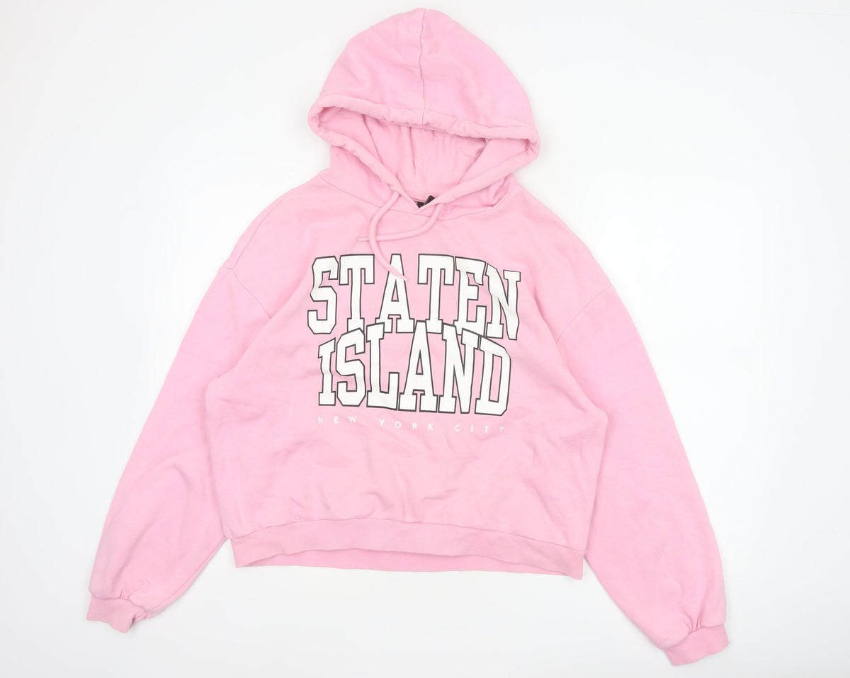 Divided H&M Women’s Pink L State Island NYC Graphic Pullover Hoodie