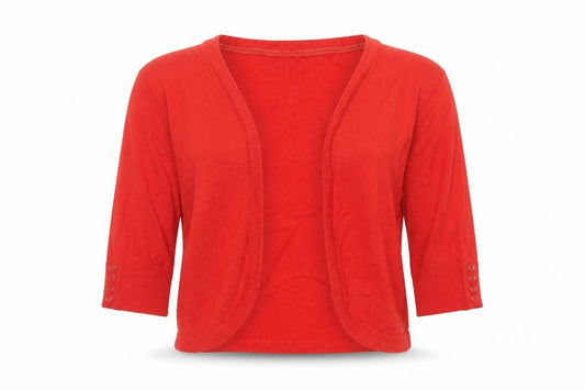 M&Co Women Red M Open 3/4 Sleeve Cotton Knit Cardigan