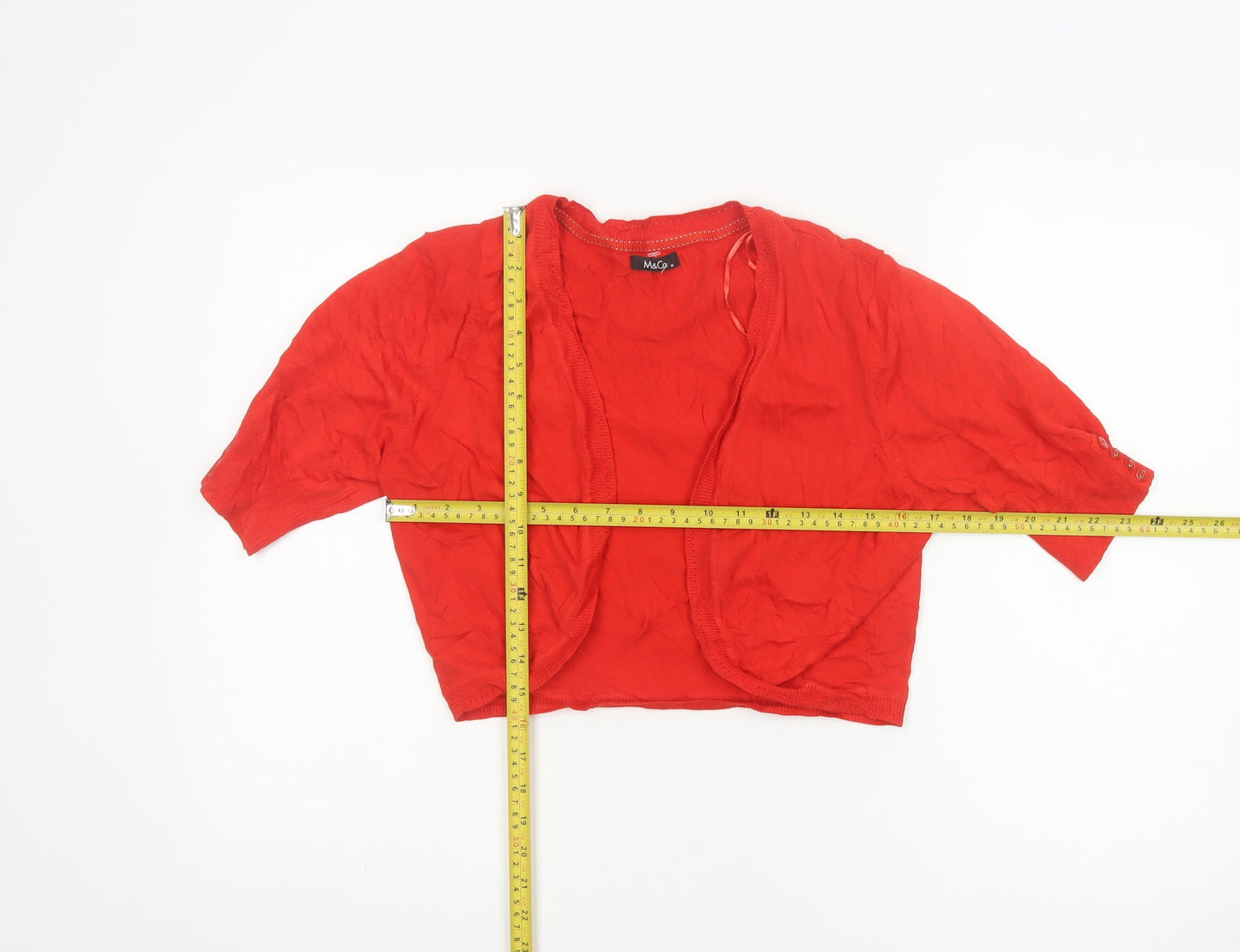 M&Co Women Red M Open 3/4 Sleeve Cotton Knit Cardigan