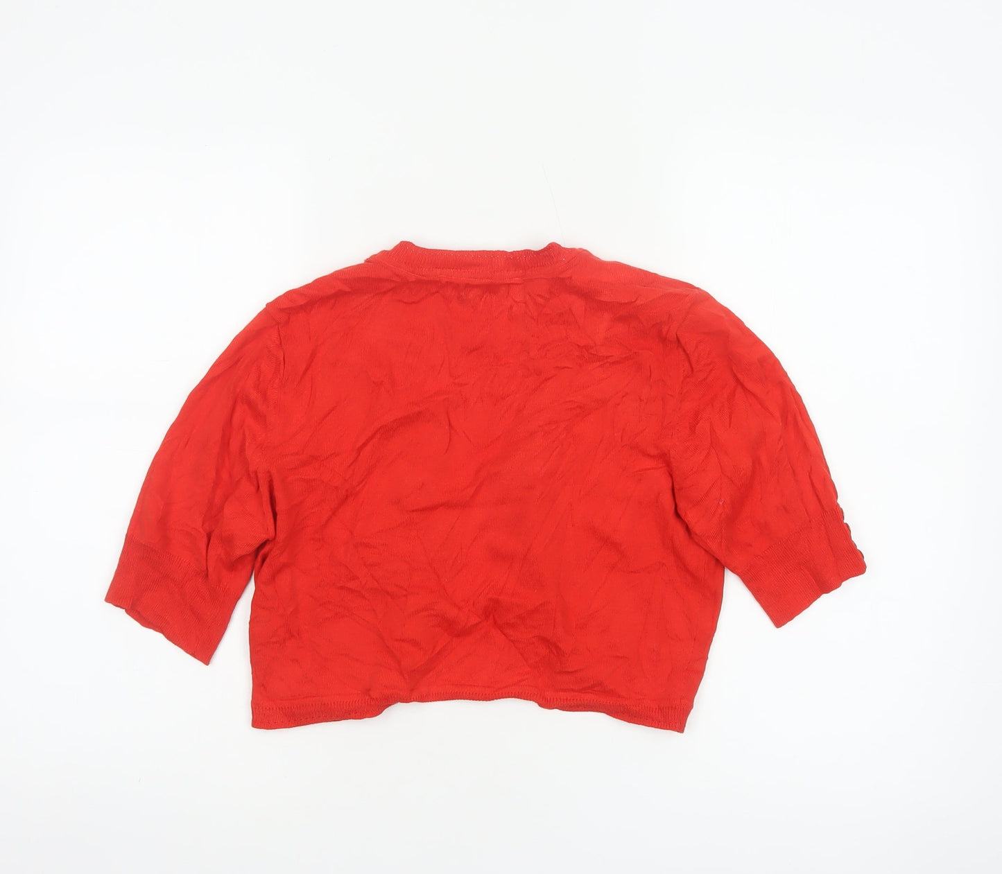 M&Co Women Red M Open 3/4 Sleeve Cotton Knit Cardigan