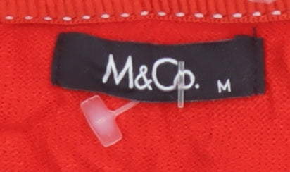 M&Co Women Red M Open 3/4 Sleeve Cotton Knit Cardigan
