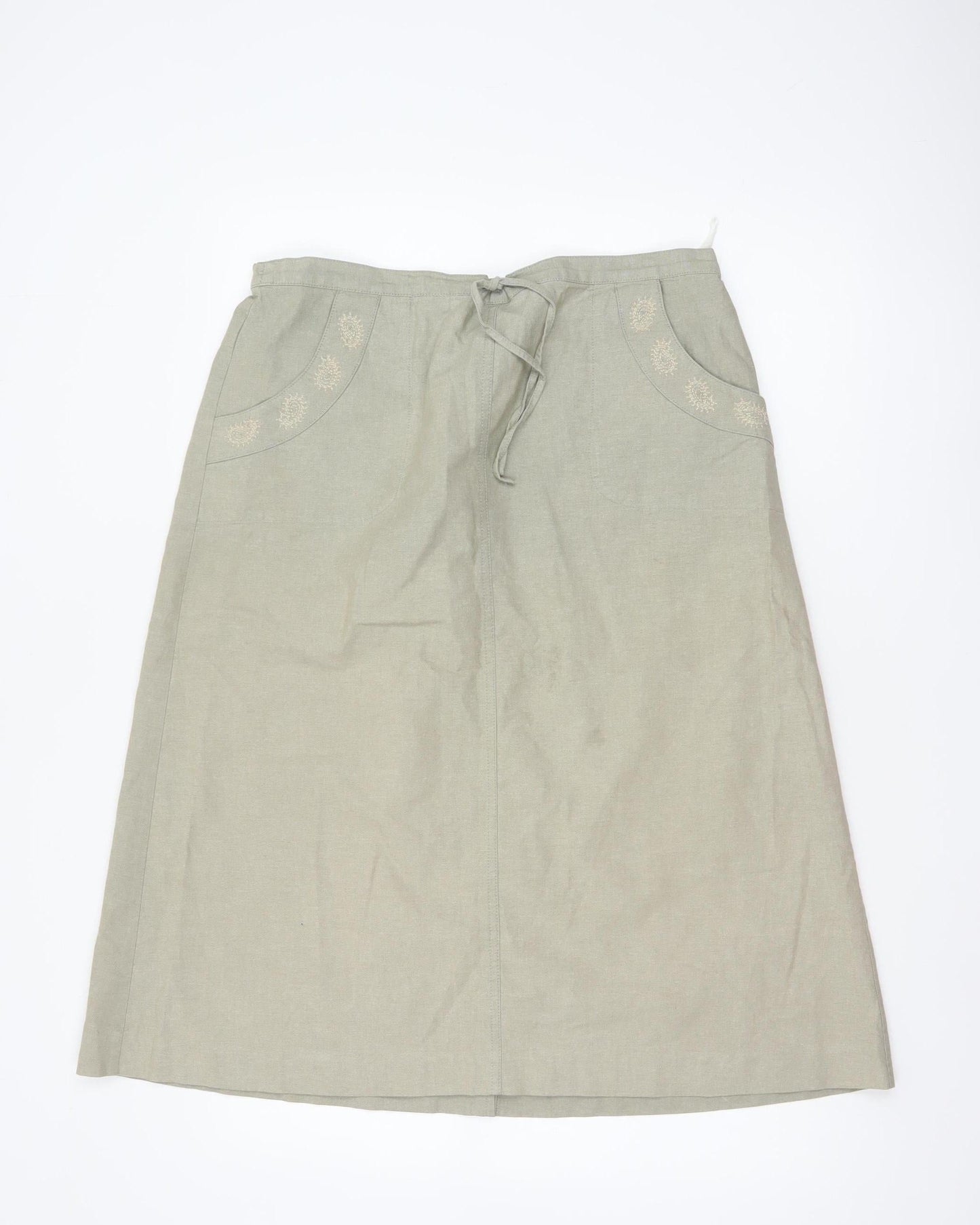 EWM Pure Classics Women Beige Size 16 Floral Embroidered Wrap Maxi Skirt