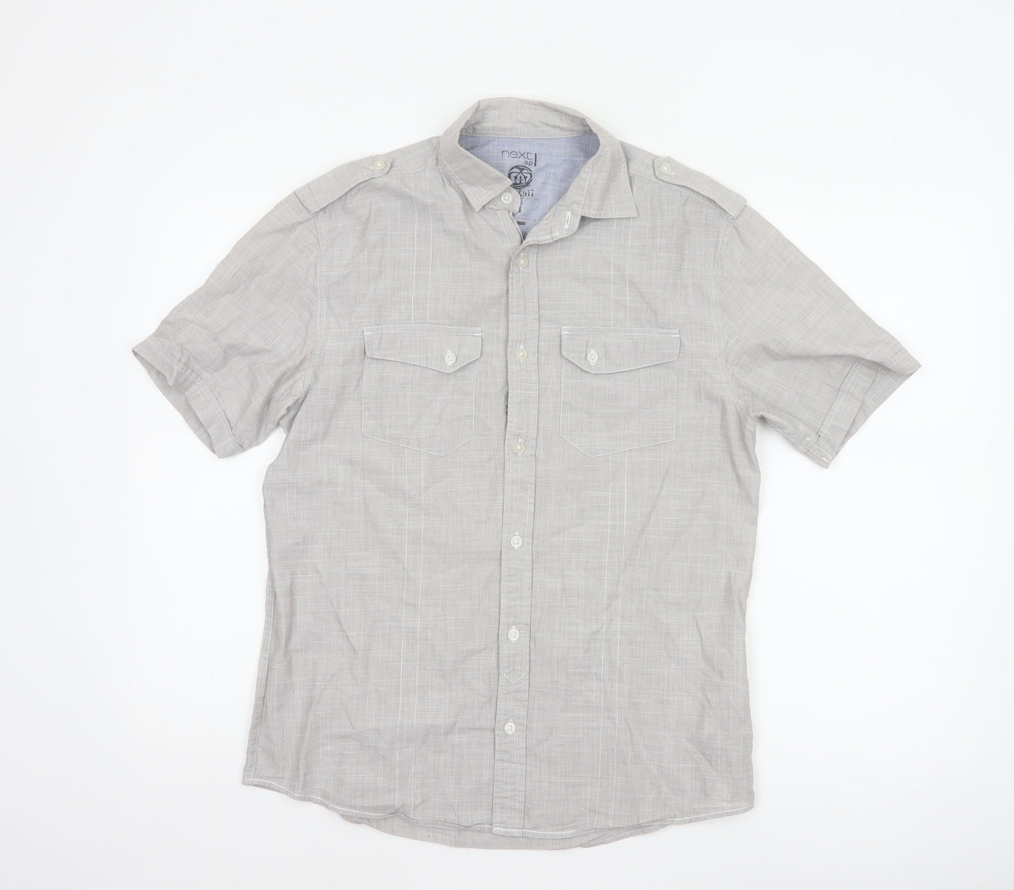Next Men’s Grey Small Short Sleeve Cotton Utility Button-Up Shirt