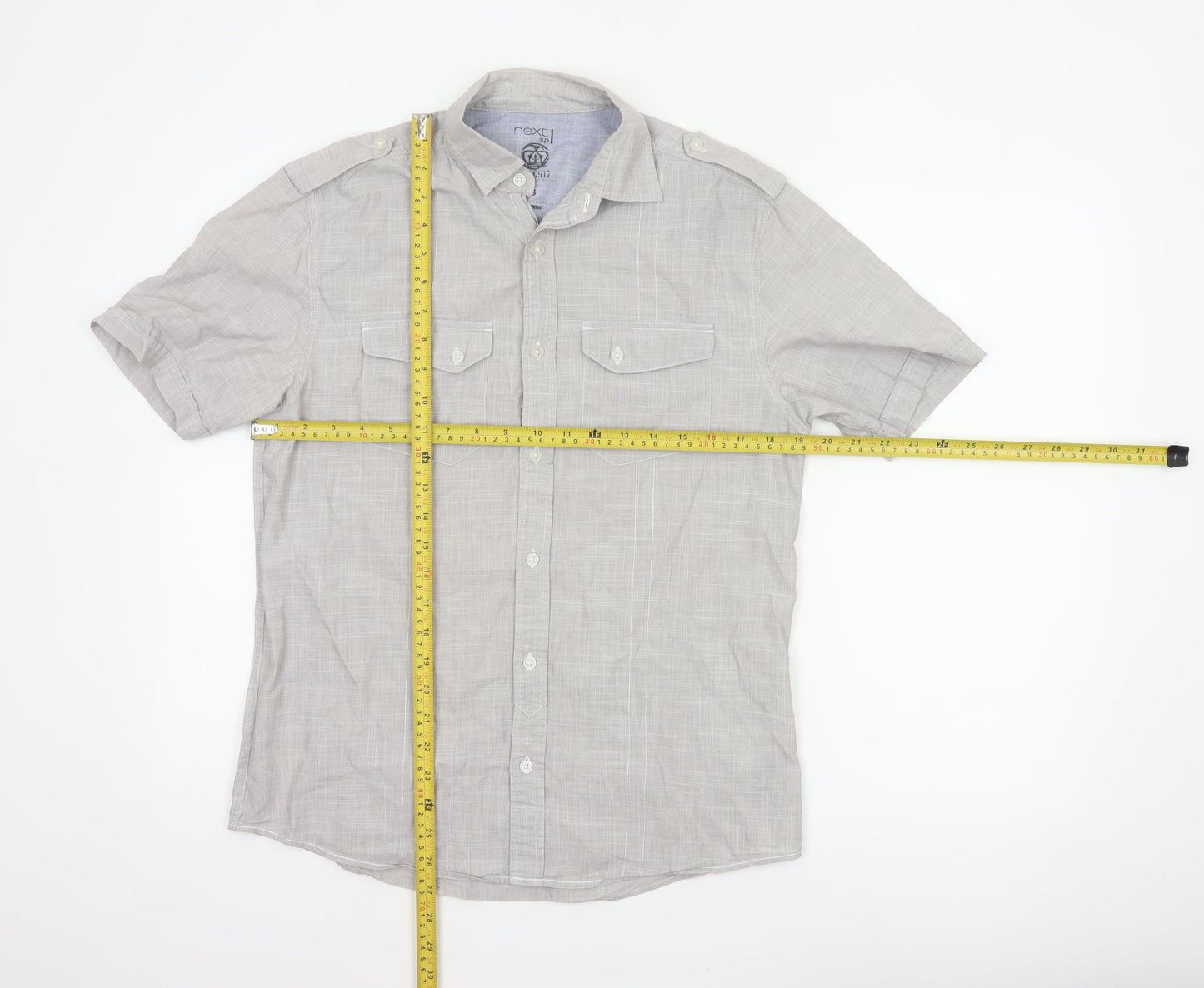 Next Men’s Grey Small Short Sleeve Cotton Utility Button-Up Shirt