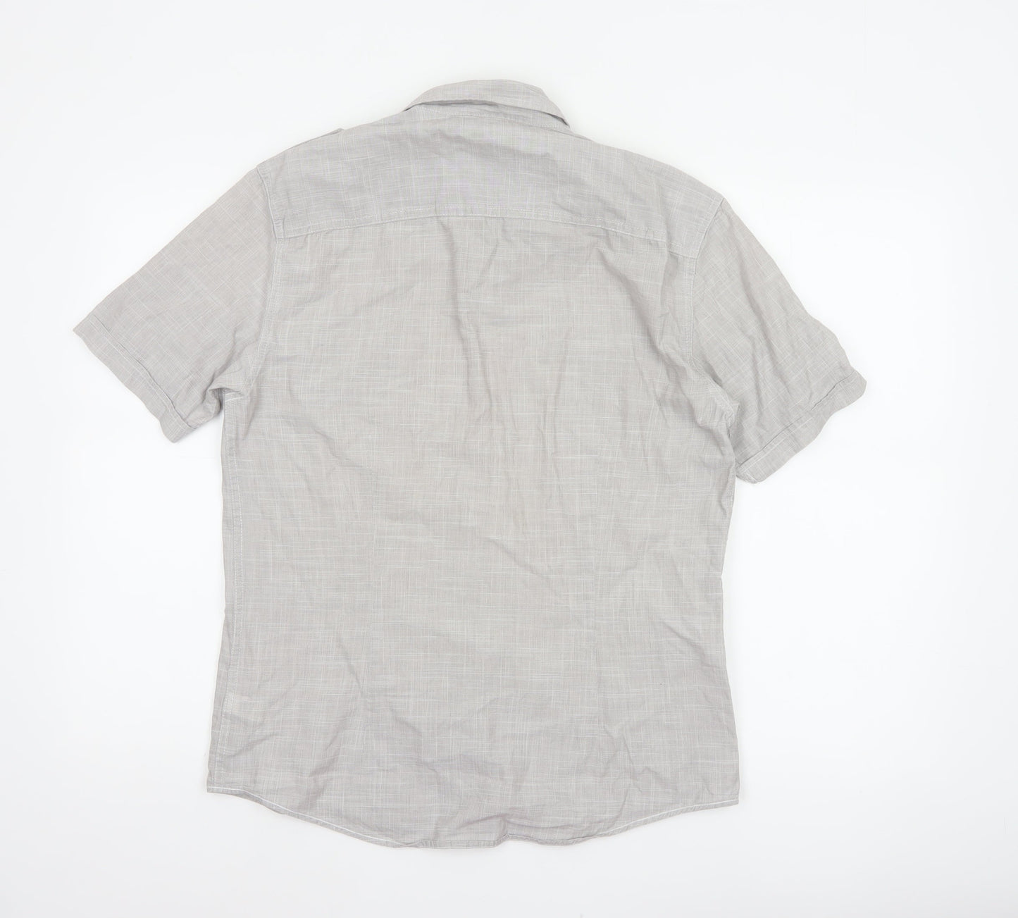 Next Men’s Grey Small Short Sleeve Cotton Utility Button-Up Shirt