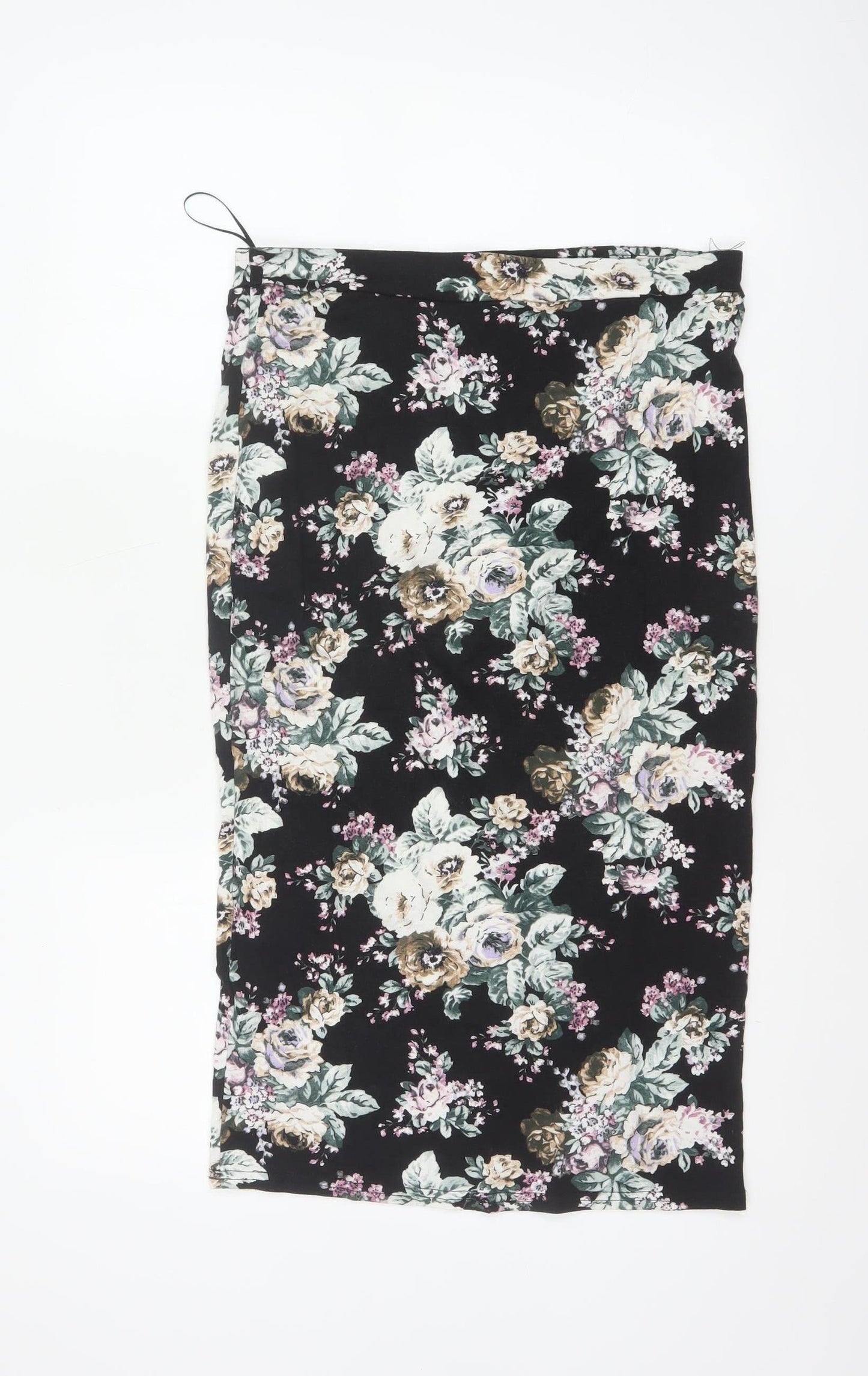 New Look Women Black Floral UK 12 Midi Pencil Stretch Skirt