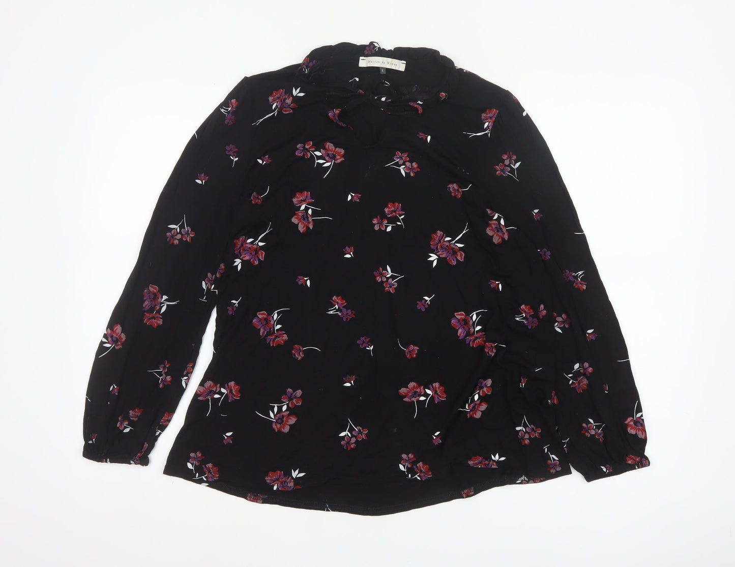 Maison de Nimes Women Black Floral Long Sleeve Tie Neck Blouse Size S