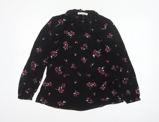 Maison de Nimes Women Black Floral Long Sleeve Tie Neck Blouse Size S