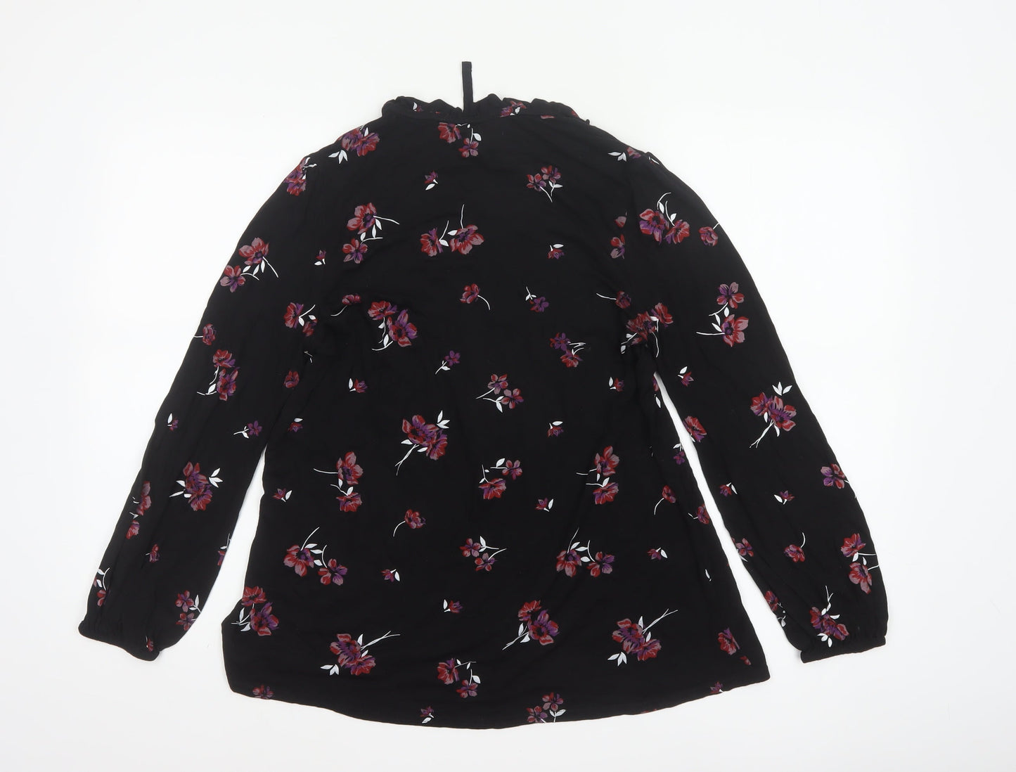 Maison de Nimes Women Black Floral Long Sleeve Tie Neck Blouse Size S