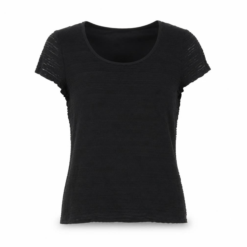 Precis Petite Women Black S Fitted Sheer Knit Scoop Neck Top