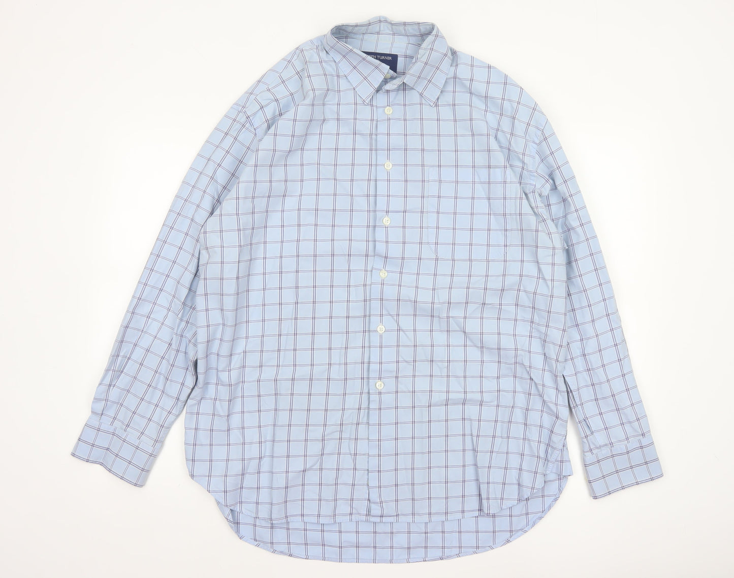 Joseph Turner Men's Blue L Pure Cotton Check Long Sleeve Button-Up Shirt