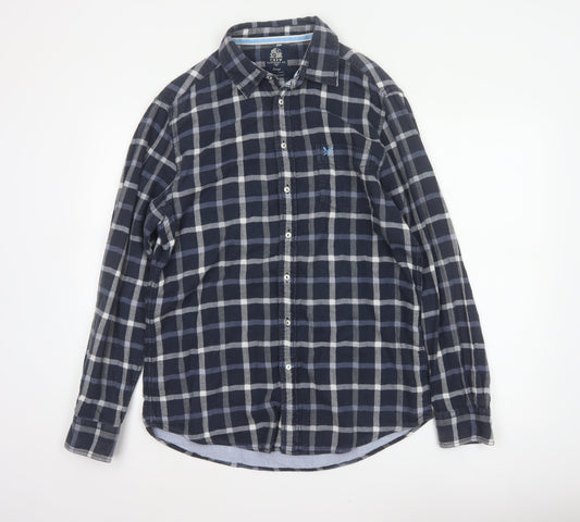 Crew Clothing Co Men’s Blue Plaid Cotton Button-Down Shirt Large Slim Fit