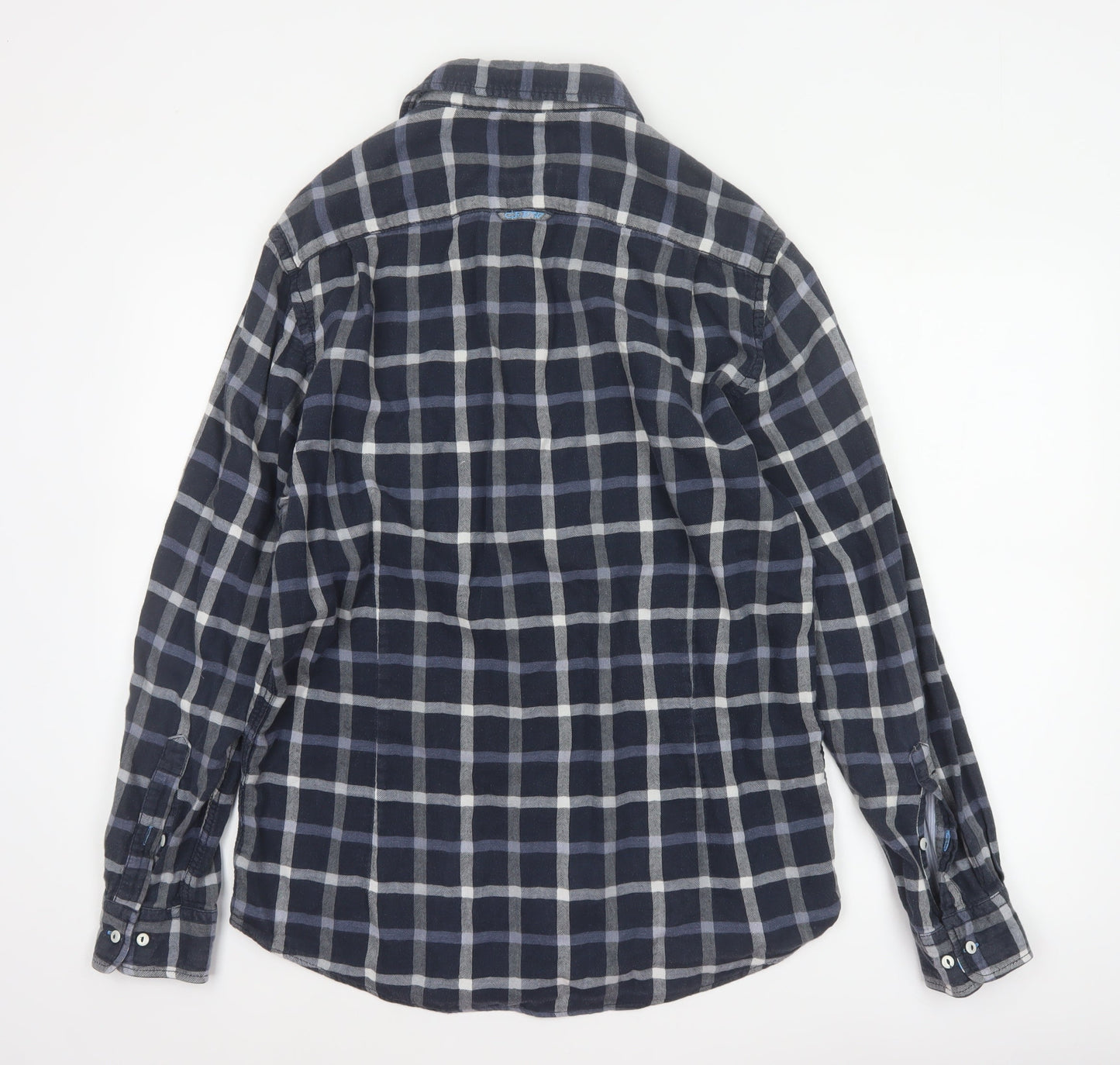 Crew Clothing Co Men’s Blue Plaid Cotton Button-Down Shirt Large Slim Fit