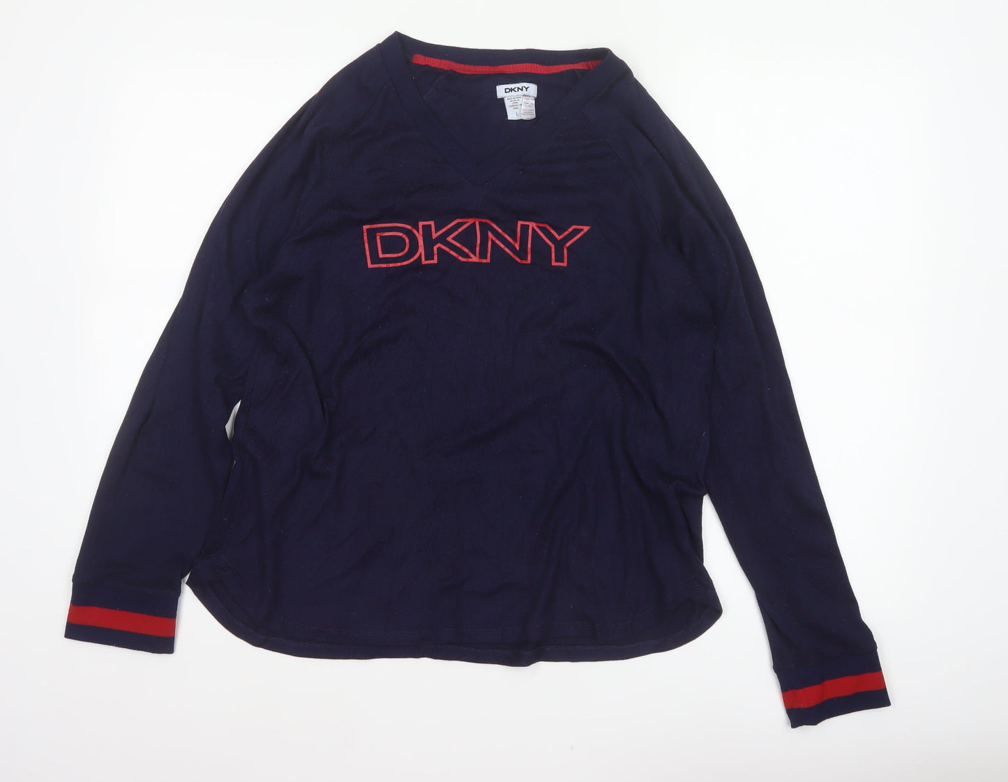DKNY Women’s Blue Logo Pyjama Top Size L Long Sleeve V-Neck