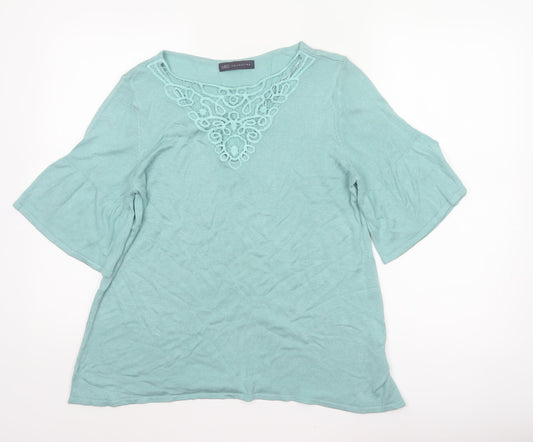 Marks & Spencer Women Green UK 14 Knit Bell Sleeve Crochet Blouse