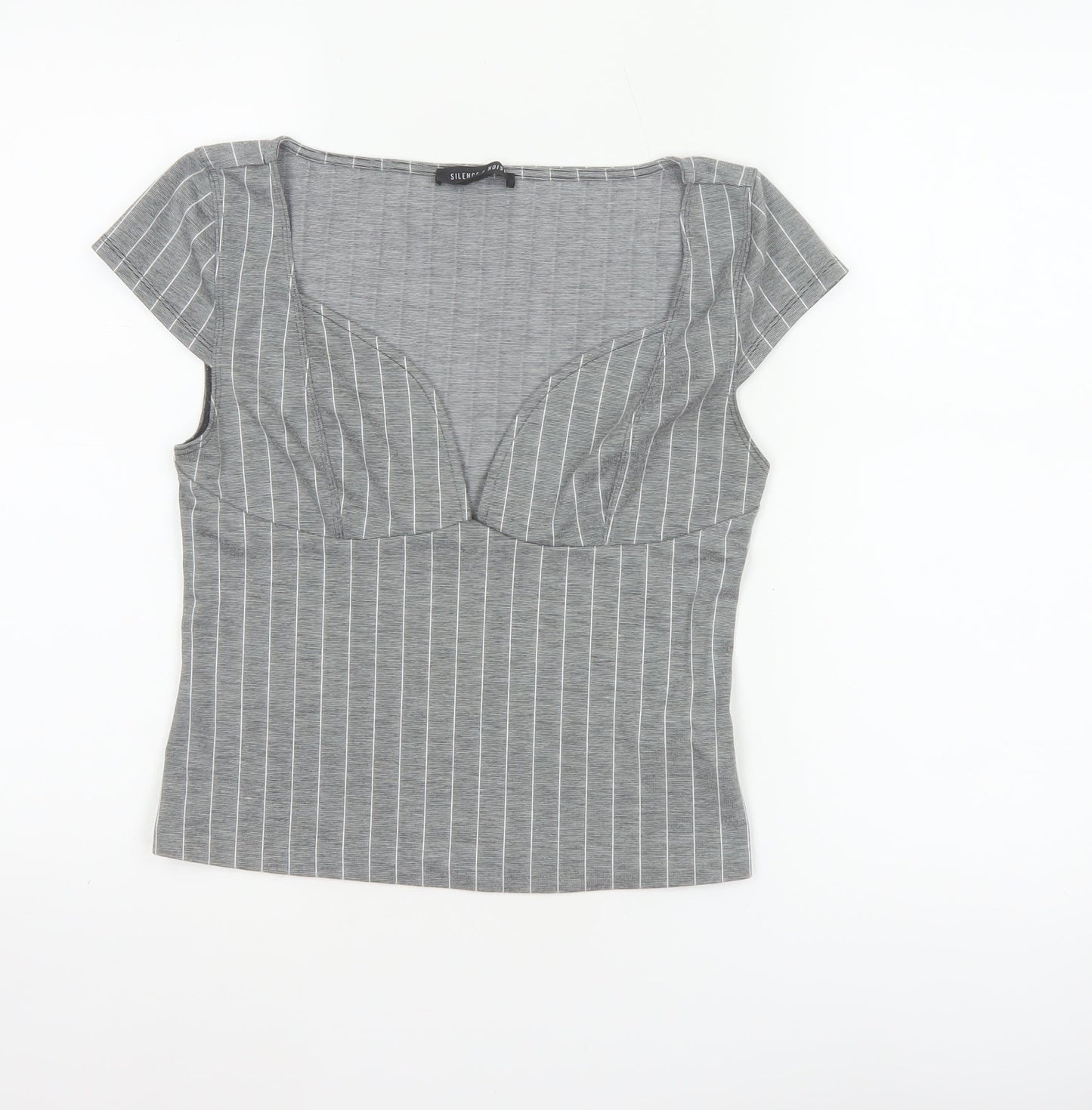 Silence + Noise Women Grey Striped Wrap Jersey Blouse Size S