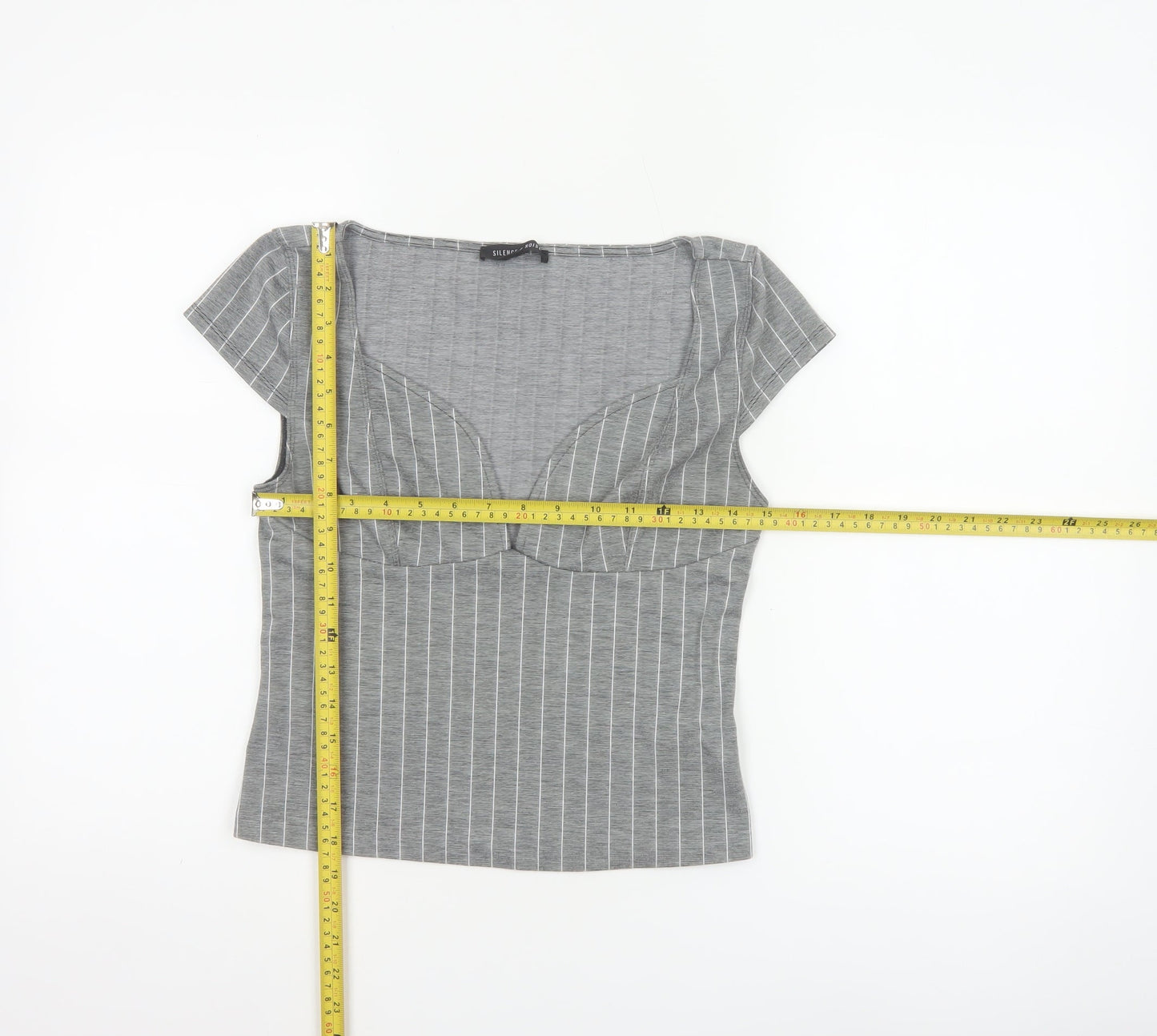 Silence + Noise Women Grey Striped Wrap Jersey Blouse Size S