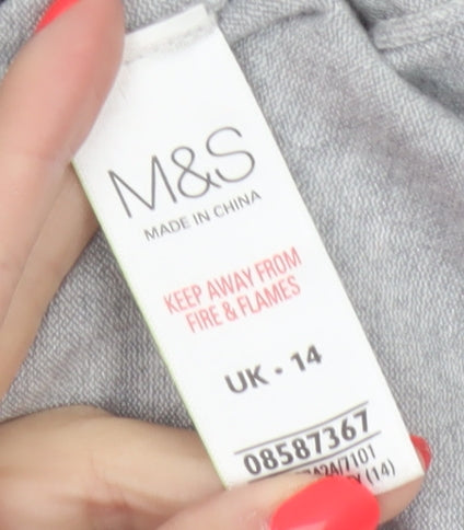 Marks and Spencer Women Grey UK 14 Beaded Knit Short Sleeve Peplum Top