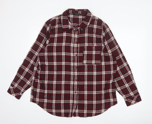 Peacocks Women Red Plaid Button-Up Shirt UK 18 Long Sleeve Metallic