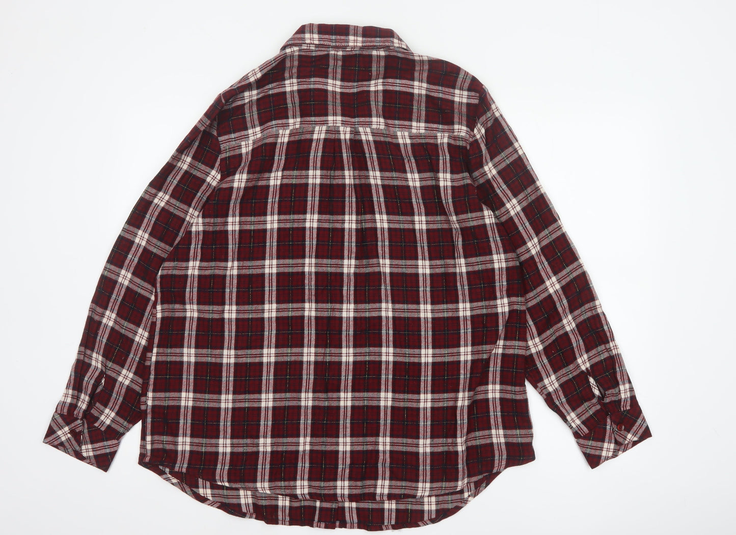Peacocks Women Red Plaid Button-Up Shirt UK 18 Long Sleeve Metallic