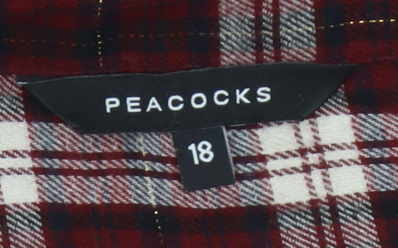 Peacocks Women Red Plaid Button-Up Shirt UK 18 Long Sleeve Metallic