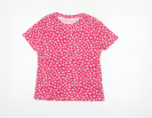 Marks and Spencer Women Pink Floral Cotton Jersey T-Shirt UK 14