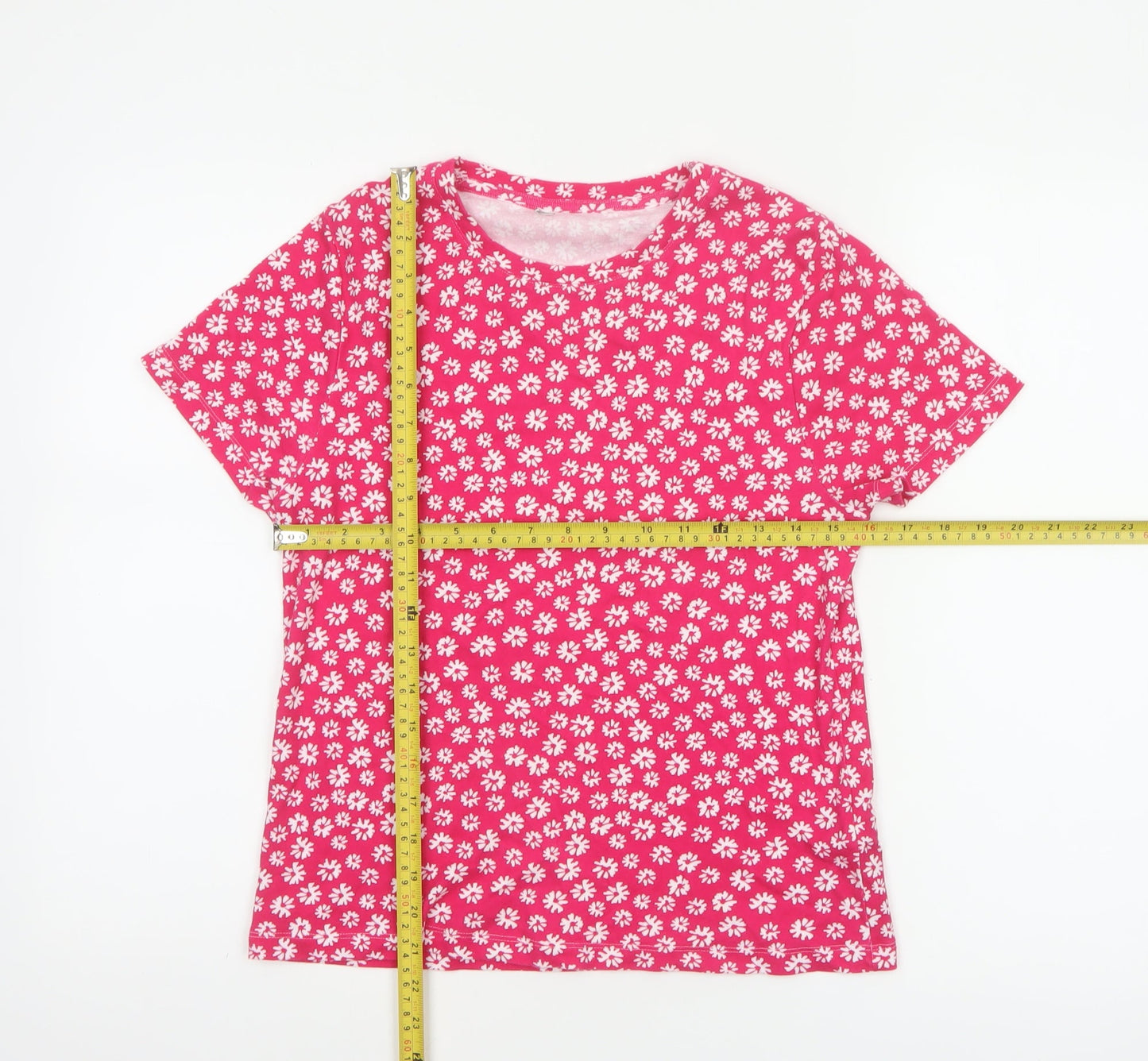 Marks and Spencer Women Pink Floral Cotton Jersey T-Shirt UK 14