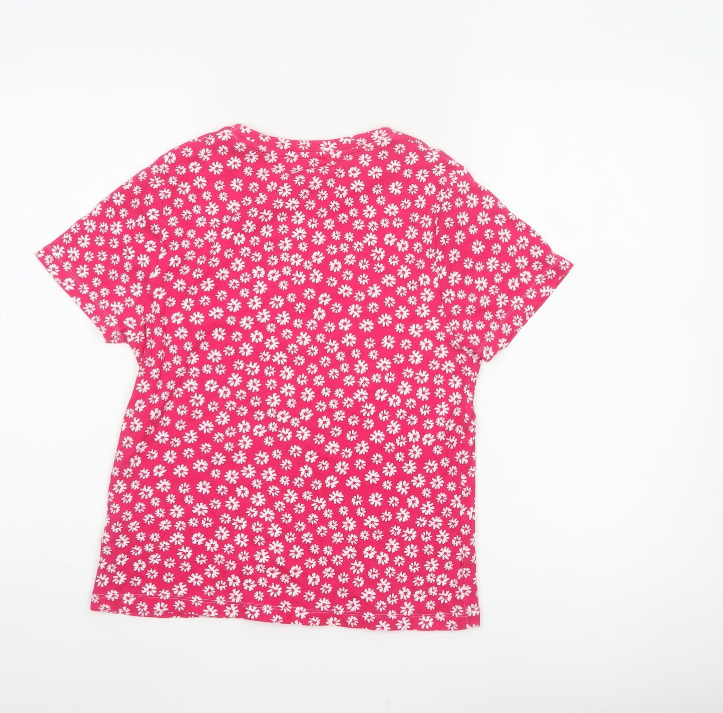Marks and Spencer Women Pink Floral Cotton Jersey T-Shirt UK 14