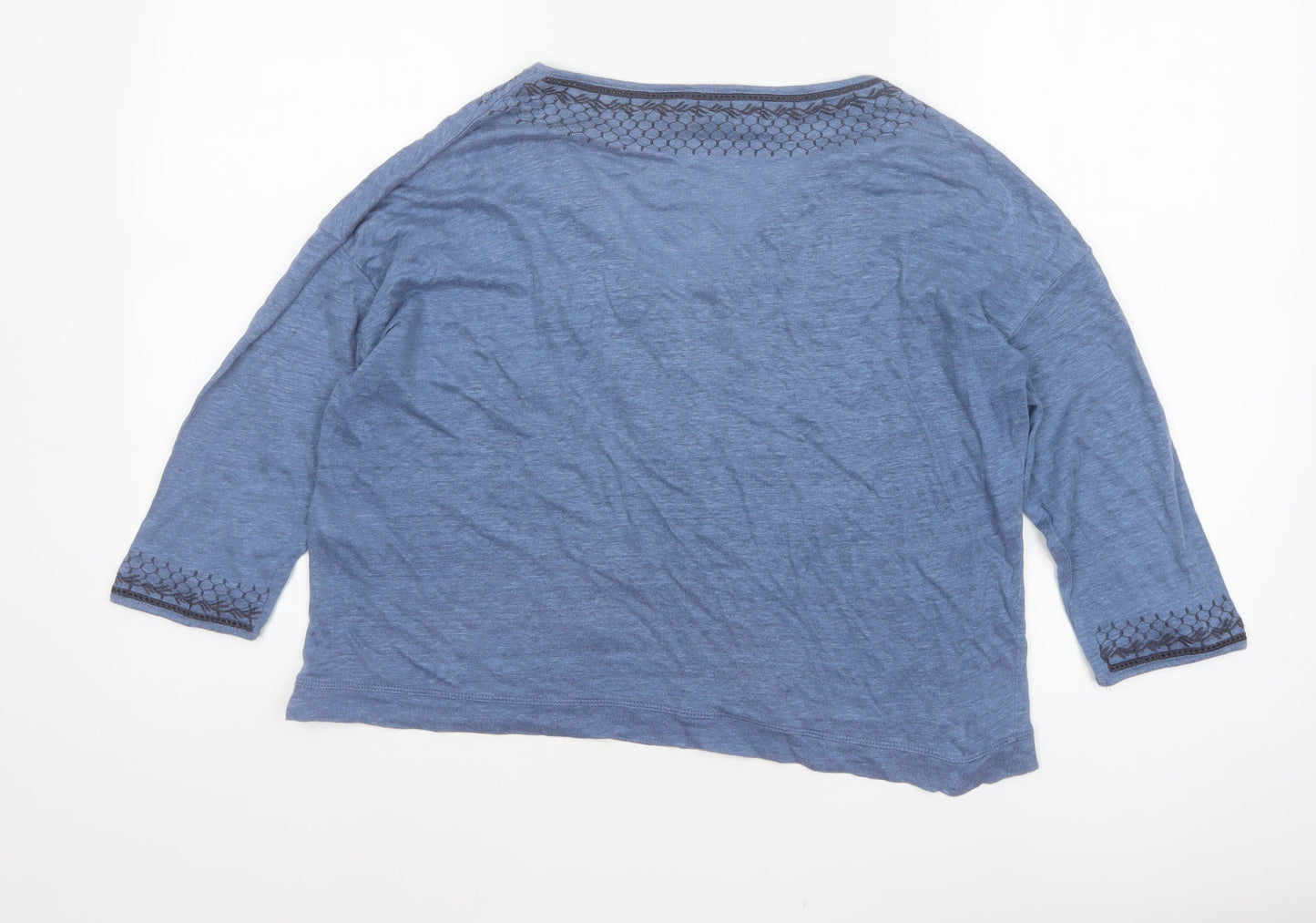 Wrap London Women’s Blue UK 14 Linen V-Neck Embroidered 3/4 Sleeve Blouse