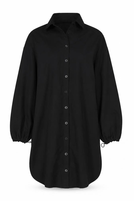 PRETTYLITTLETHING Women Black UK 8 Shirt Dress Balloon Sleeve Belted
