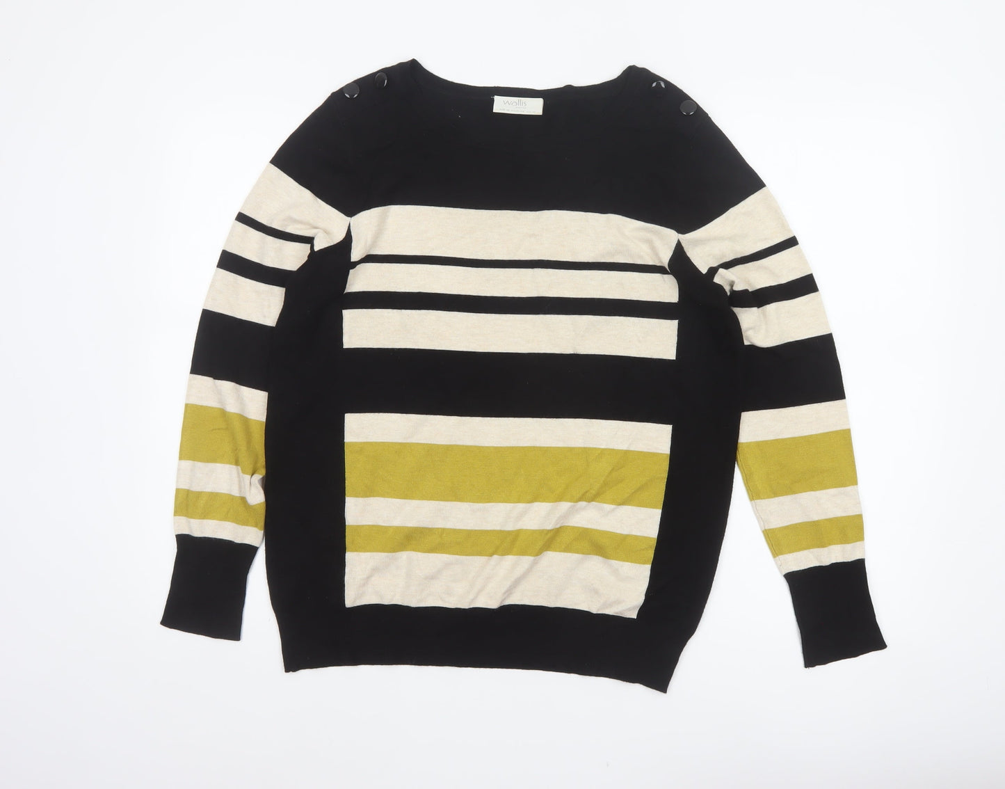 Wallis Women’s Black Multicoloured UK 16 Petite Striped Button Jumper