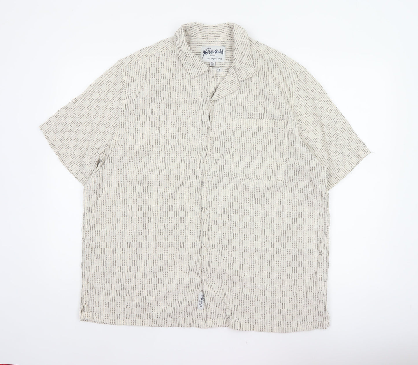 The Stronghold Men’s Beige XL Regular Fit Cotton Linen Stripe Shirt