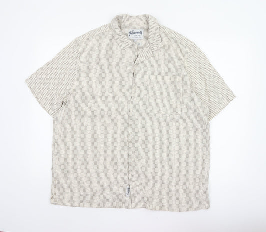 The Stronghold Men’s Beige XL Regular Fit Cotton Linen Stripe Shirt