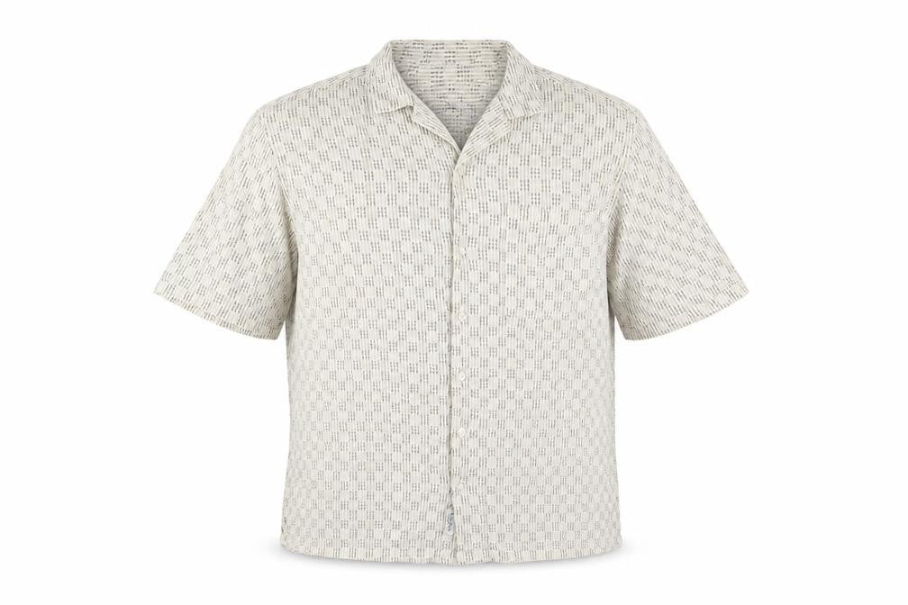 The Stronghold Men’s Beige XL Regular Fit Cotton Linen Stripe Shirt