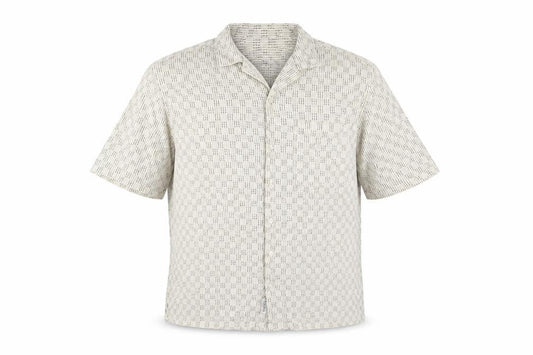 The Stronghold Men’s Beige XL Regular Fit Cotton Linen Stripe Shirt