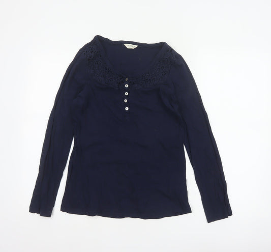 Marks and Spencer Women Blue UK 10 Cotton Lace V-Neck Blouse