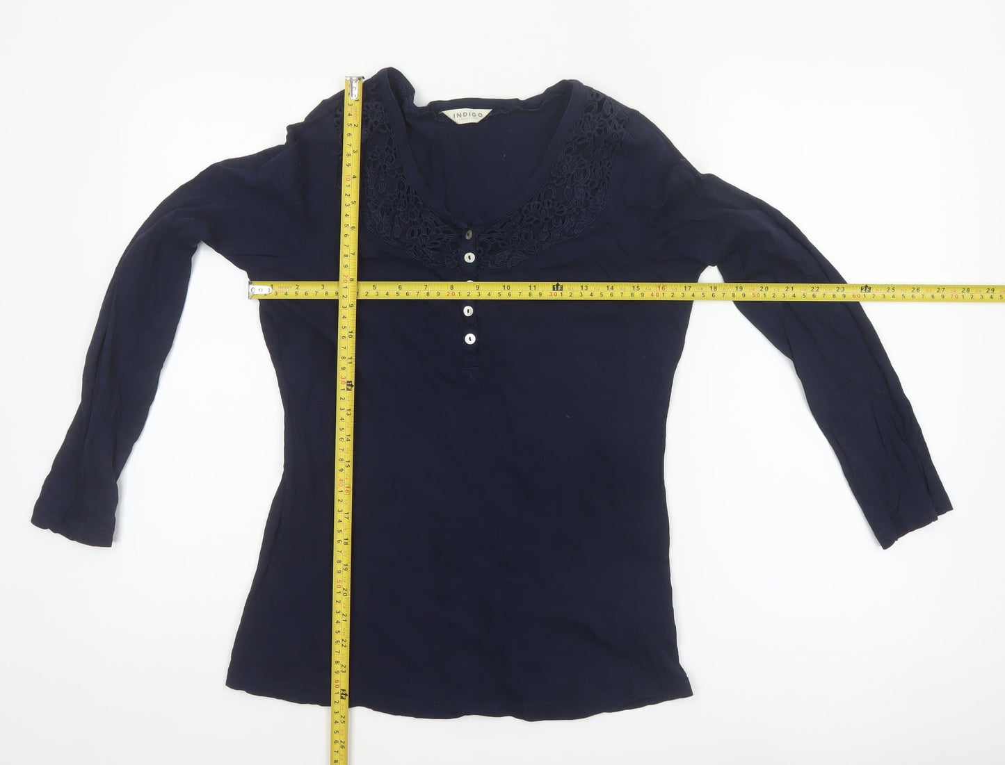 Marks and Spencer Women Blue UK 10 Cotton Lace V-Neck Blouse