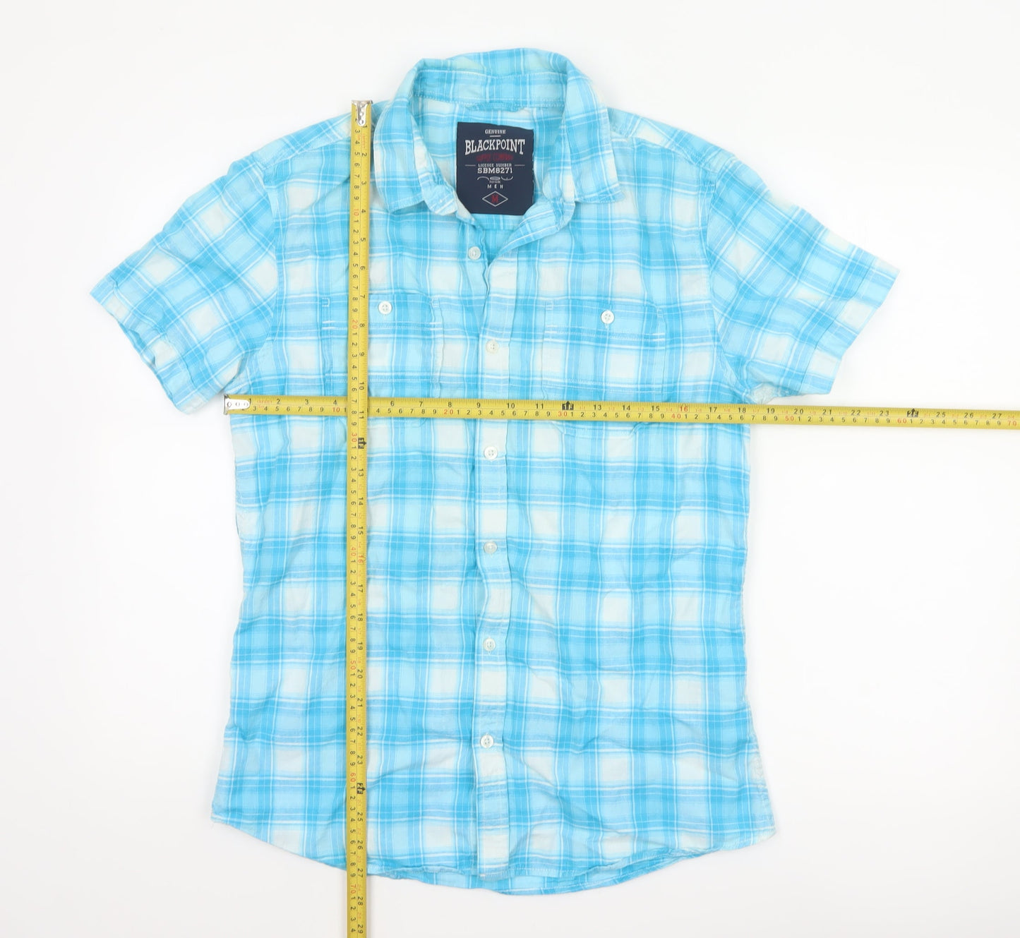 Blackpoint Men’s Blue Check Cotton Short Sleeve Button-Up Shirt M