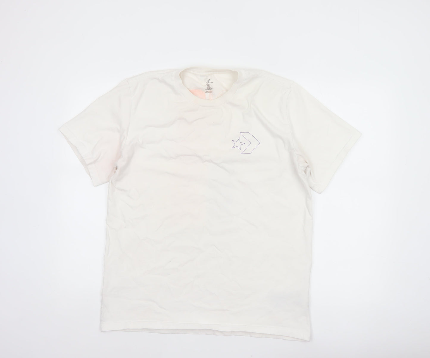 Converse Mens White L Graphic Logo Basketball Short Sleeve T-Shirt