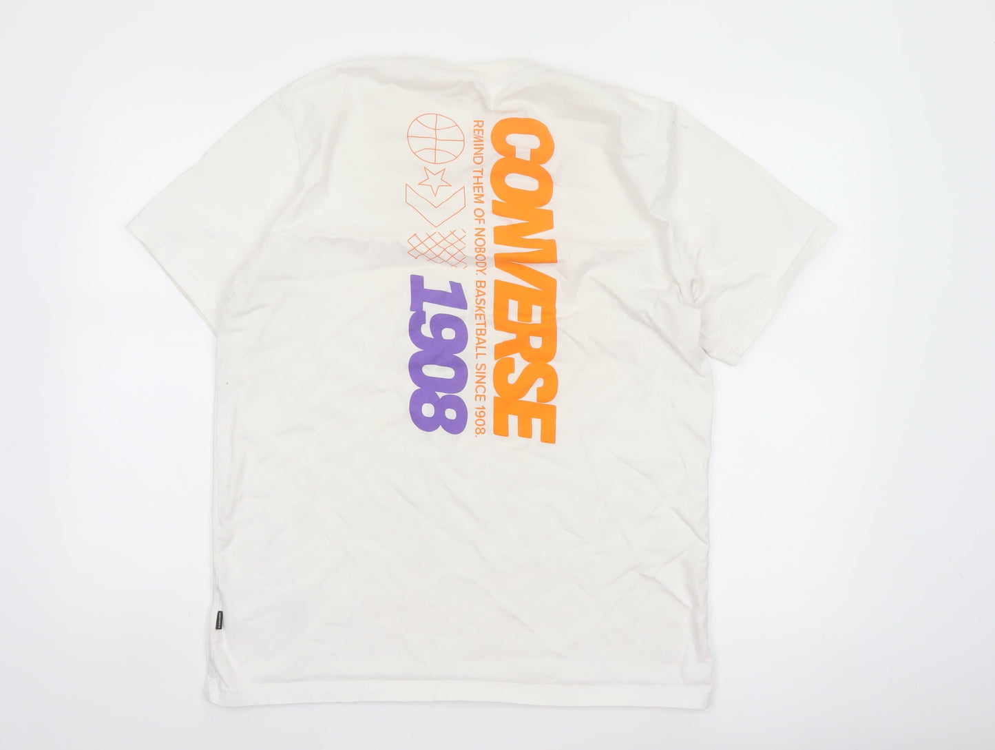 Converse Mens White L Graphic Logo Basketball Short Sleeve T-Shirt